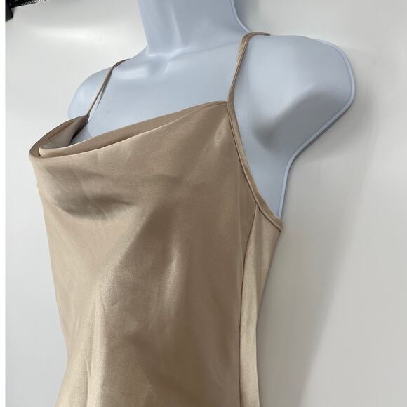 Y2K Bebe Cowl Neck Slip Dress Sz XS Champagne Satin USA Glam 90s Coquette Party - Picture 3 of 10